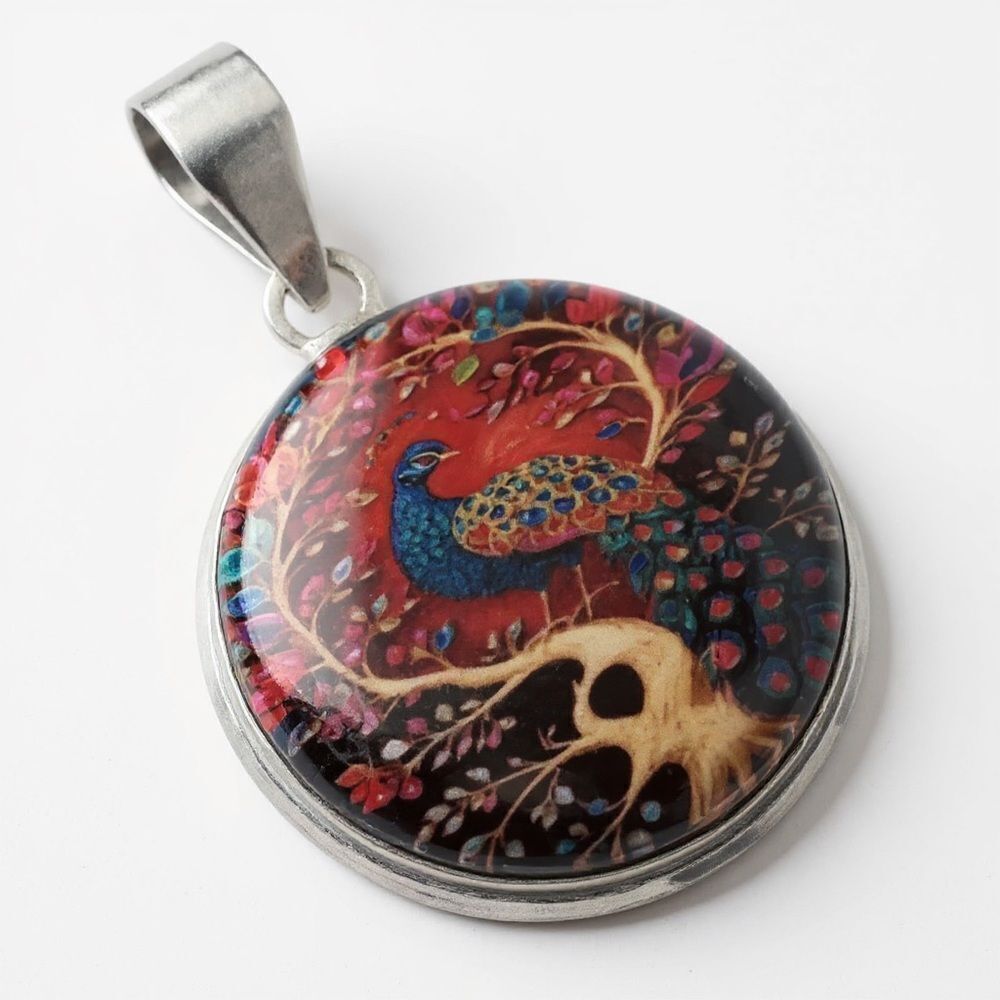 Stunning Peacock Dichroic Glass Pendant Necklace Silver New